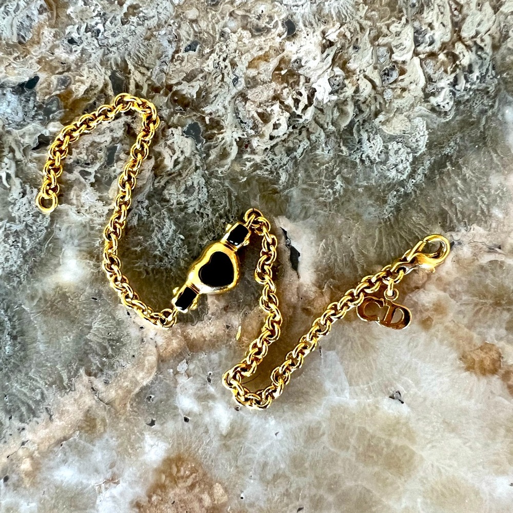 Christian Dior black enamel heart gold bracelet